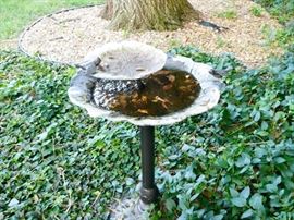 Metal birdbath and feeder
