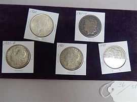Five U.S. Silver Dollars