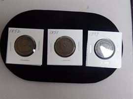 Three U.S. Large Cents,1849-51-52