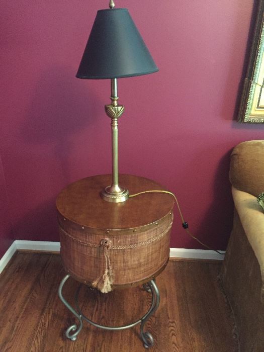Side Table and brass lamp with black/gold shade