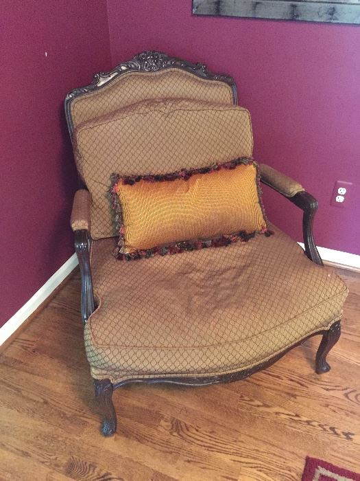 Occasional side arm chair with lumbar pillow