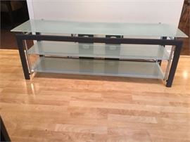 Contemporary Modern TV Audio Stand Frosted Glass and Brushed Nickel