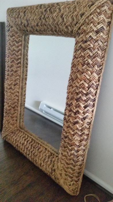 Large woven rattan mirror