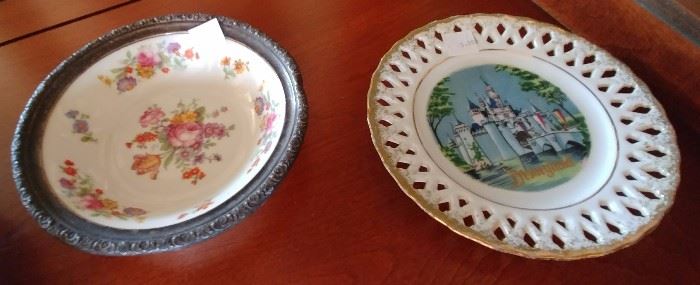 Old Ivory "Prelude" bowl with sterling silver rim and Disneyland collector plate     LIVING ROOM