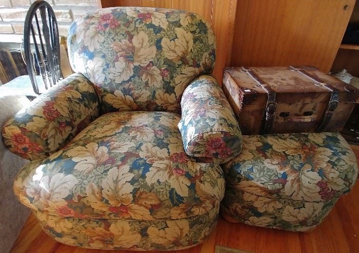 big cushy floral chair and ottoman     LIVING ROOM