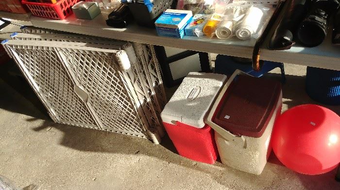 doggie pen/fence, coolers, sports items     GARAGE