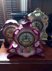 collection of Ansonia porcelain mantel clocks