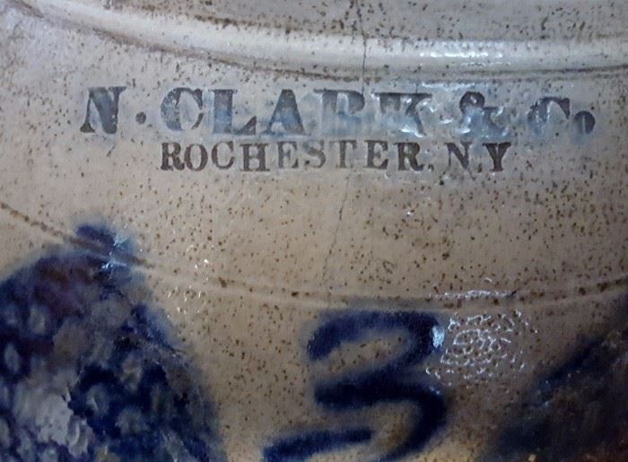 Stoneware Jar w/ Cobalt blue decoration, Stamped "N. CLARK & CO / ROCHESTER NY," circa 1845