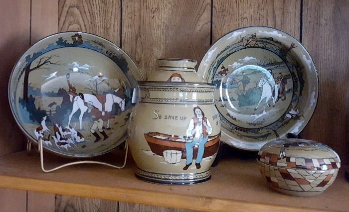 Buffalo Pottery Deldare Ware bowl, humidor (as is) and covered dish