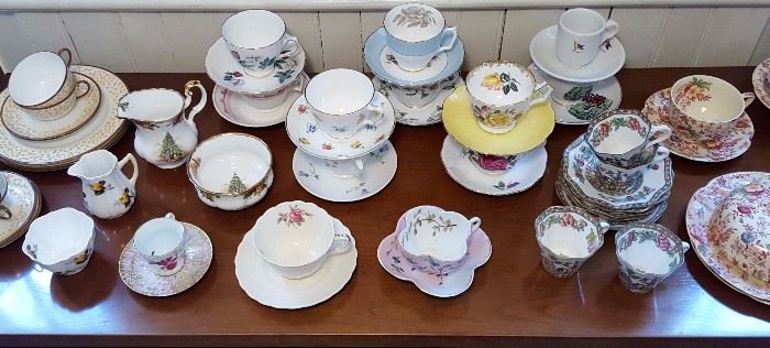 Many cups and saucers including Royal Albert
