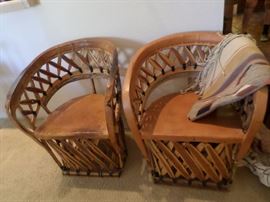 Pr. Mexican leather/ wood chairs