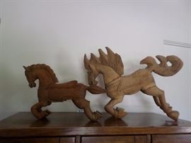 Carved wood horses