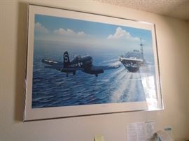 Navy Chance-Vought F4U-4 Corsair, Very Large Photograph of Plane landing on Aircraft Carrier