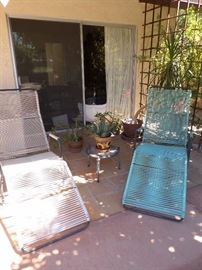 Rare Mid-Century String Loungers (2) White & Turquoise