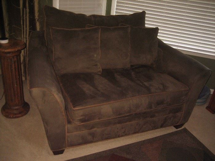 Grey Green sofa set. Loveseat, sofa and ottoman. Great for basement or man cafe. $350
