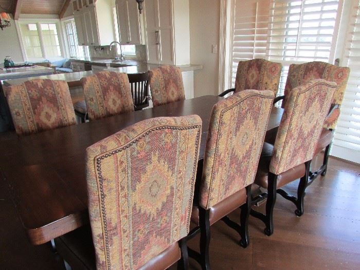 Dining Table & Chairs by Lee Industries. Chairs have a leather seat