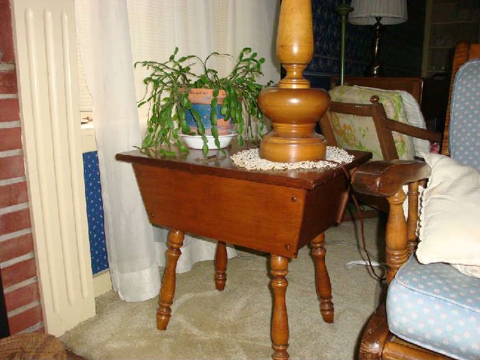 Wooden side table and lamp. Christmas cactus also for sale