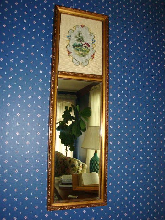 Needlepoint mirror with gold frame