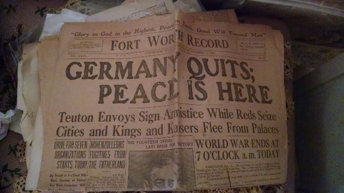 !918 edition of the Fort Worth Record announcing the end of WWI