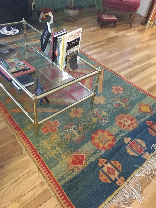 Glass coffee table & vintage area rug