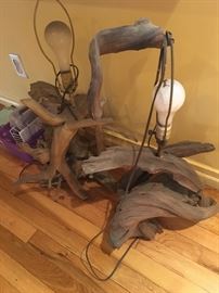 Mid-Cen driftwood lamps