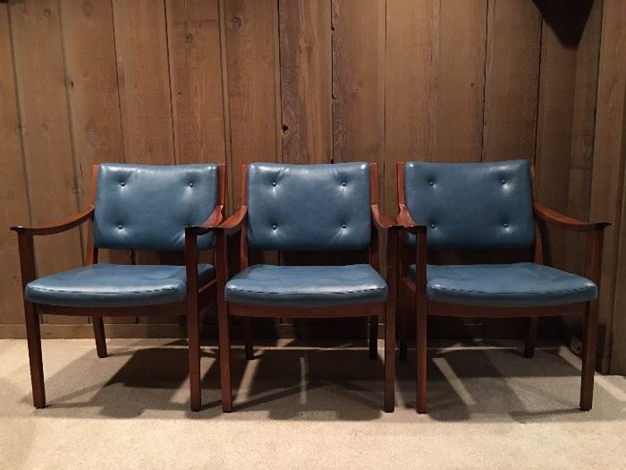 Three matching walnut and leather Gunlocke chairs in perfect condition