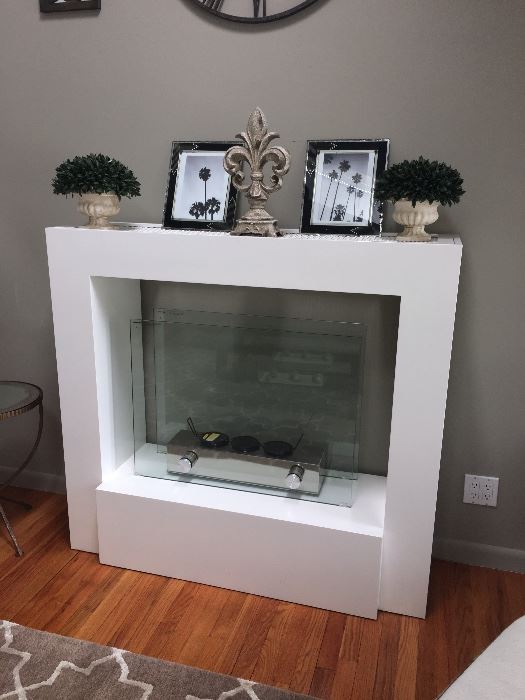 Modernist white lacquer sterno fireplace 