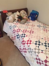 Ethan Allan Cane back Twin Bed and Mattress and Box Springs   Beautiful Antique Quilts