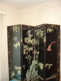 Carved and hand painted Screen/partition- double sided- stunning (reverse side has different artwork!)