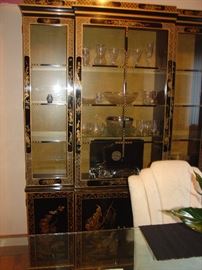 vintage oriental motif Drexel China Cabinet - black Lacquer