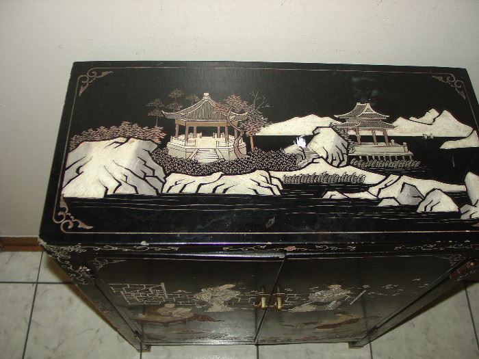 Another Drexel black lacquer cabinet oriental motif