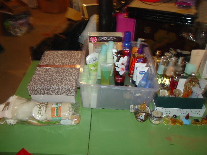 beauty care items, tons of colognes and perfumes