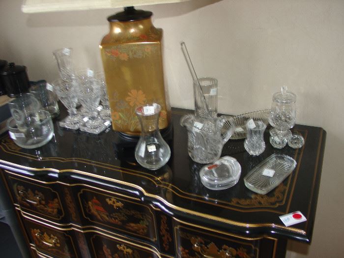 various crystal and cut glass