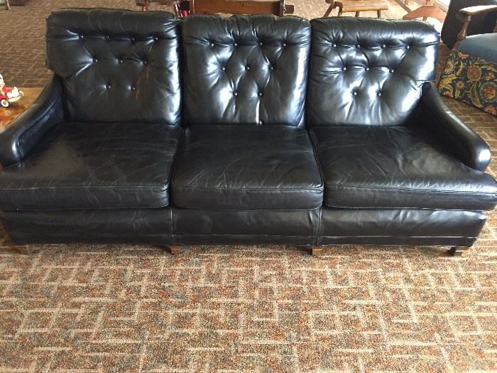 Black leather tufted 3 cushion sofa
