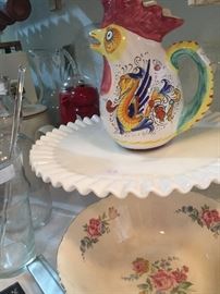 Milk white cake plate, made in Italy coffee pitcher