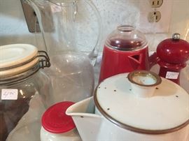 Red salt and pepper, Red coffee pot, 
