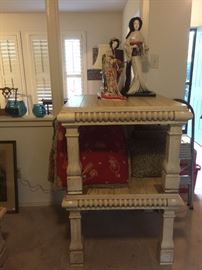 Matching set of end tables, Asian dolls 