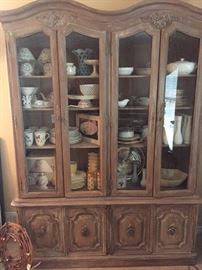 Dining room china cabinet and dishes