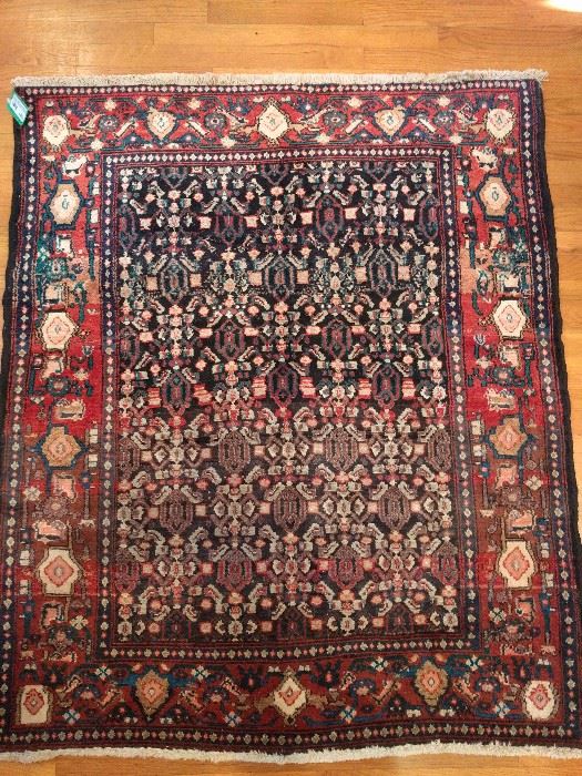 Vintage Persian Hamedan rug, measures 3 '9" x 4' 2".