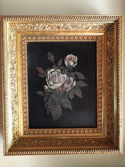 One of a pair of original oil paintings, in fabby gilt wood frames.