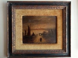 Wistful harbor scene, original oil in rustic frame. What would Freud say about this image?                                   A buoy bobbing in the water, stalked by Nessie. Hmmm...