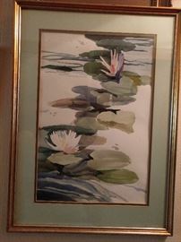 It's not an original Monet, but it's a nice original watercolor of lotus blossoms.