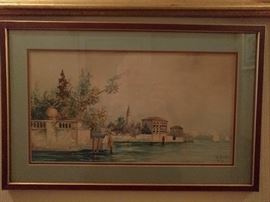 Original watercolor, Italian waterfront, signed a. Romero.