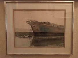 Original watercolor, "Wiscasset Hulk" by RW Bragg