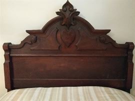 Victorian single wooden bed, with carved head/footboard