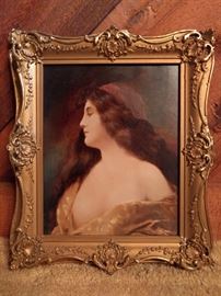Hand painted oil portrait, of a menopausal woman, obviously having a hot flash.