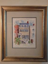 Signed lithograph, by Alice Blank, 1989, "West Jones Street, Savannah".