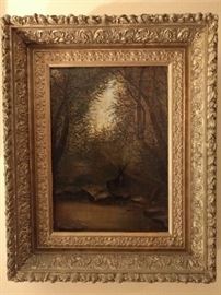 Original oil on canvas, in FABBY, unmolested frame! Most good gilt frames have been overpainted, in Sear's Weatherbeater gold, by the same mentality that wants to chalk paint all good mahogany furniture.