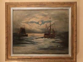 Original oil on canvas of ships at sea, but you can plainly see that.                                                            Notice the "rope" frame, that's not by accident.