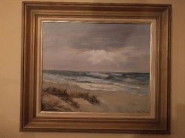 Original oil of beach dunes, signed Frekes.